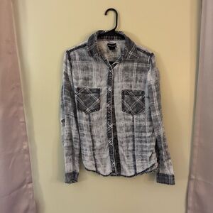Wet Seal Black & White Washed Plaid Shirt